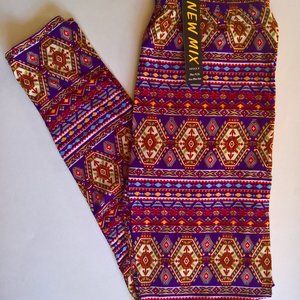 Aztec Print Leggings Pink Purple (Plus 10-18)